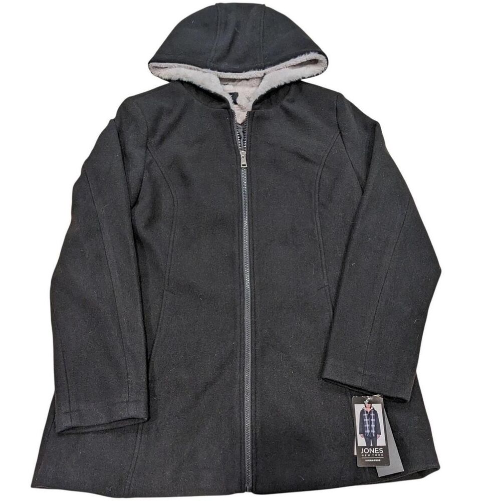 NWT Jones New York Signature Hooded Jacket Black Full Zip Women’s M Classic